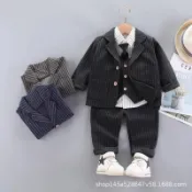 ✨小陽光✨男童西裝套裝小童週嵗英倫西服兒童新款生日男寶寶花童秋季四件套時尚 休閒 紳士 西裝 禮服 童裝 西裝套裝