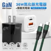 WELLY 威力 【超速組合】36W氮化鎵GaN PPS雙孔迷你充電器+100W 雙Type-C 傳輸充電線(1.2M)