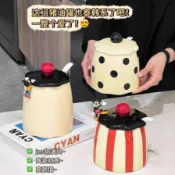 東升精品館 高顏值豬油罐家用陶瓷耐高溫葷油罐帶勺食品級辣椒油專用罐大容量