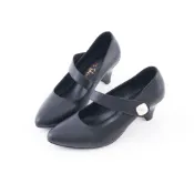 (店+)【DREAMS SHOP】瑪莉珍_MIT真皮魔鬼氈貝殼尖頭高跟鞋 黑色 大尺碼女鞋37-45