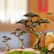 （銅合金）迷你仿真 迎客松 松樹 百年松柏 真柏 羅漢松 迎賓松 生態盆栽 花盆 魚缸 微景觀 靜物 造景 擺件