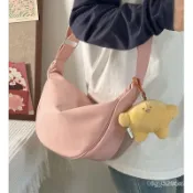 臺中出貨-商超品質】帆布包單肩包無印簡約通懃餃子包半圓小挎包純色休閒女斜挎包紅色 SLRS