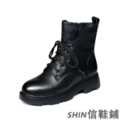 現貨 時尚韓式女靴 真皮馬丁靴 側拉鍊款 女生短靴 厚底增高黑色靴子 6孔女鞋靴子 防水 防滑 高品質潮靴 百搭 免運
