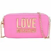 LOVE MOSCHINO 金字母荔紋皮可拆鍊帶斜背/手拿包(芭比粉)