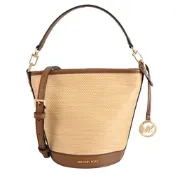 MICHAEL KORS TOWNSEND 浮雕金屬LOGO草編造型兩用包/水桶包(咖)