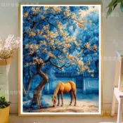 【金枝桂花馬到成功】十字繡 2026新款 手工繡 DIY刺繡 蘭色風景 治愈風景 十字繡材料包 刺繡套組 風景十字繡 手