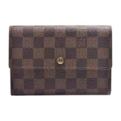 LV N61202經典Damier Ebene 棋盤格塗層帆布暗釦三折中夾(展示品-棕色)