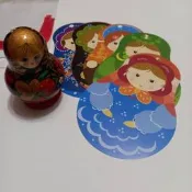 四層俄羅斯娃娃 套娃(無外盒)+六張俄羅斯娃娃卡片 書籤 許願祝福卡 (附五條書籤繩) 合售