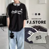  【FJstore】最後現貨 棒球風 93 V領 束口印花風衣 短T 短踢 寬鬆 落肩 短袖上衣 男生短袖 女上衣 情侶T