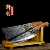 【限時下殺】盤龍菜刀 龍泉廚刀 菜刀 廚師專用切片刀 不鏽鋼鍛打廚房鋒利分割切菜刀具 家用料理刀具
