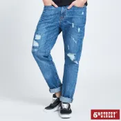 【5th STREET】 男裝 美式破損窄直筒褲-中古藍 (911613)
