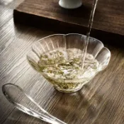 全球選品1館 生活百貨 花瓣碗玻璃斗笠玻璃花花朵山茶花日式蓮花泡茶碗大號抹茶