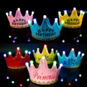 Led 燈王公主生日皇冠帽子 3 種模式燈泡生日派對帽生日頭帶生日快樂需求