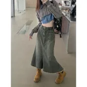 【M-8XL大尺碼女著】胖MM女裝 牛仔長裙 半身裙 300斤大碼高腰復古魚尾裙女春夏胖mm梨形顯瘦中長款牛仔a字半身裙