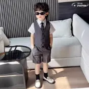 （可開發票）兒童馬甲褲子套裝三件套春夏款男孩小西裝花童禮服（滿額免運）