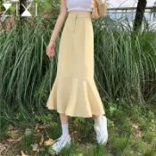 協貿國際日用品生活9館 高腰半身裙女夏季新款顯瘦設計感小眾大碼胖MM中長款包臀魚尾裙子