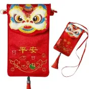 【六分埔禮品】納祥刺繡平安獅流蘇紅包背袋(春節擺飾過年新年精緻舞獅紅包袋)