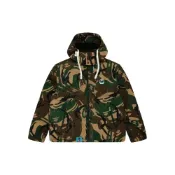 (店+)AAPDNM7665XAN Aape FW24 猿顏褶皺效果可脫卸帽寬鬆拉鏈羽絨服 男款 迷彩綠