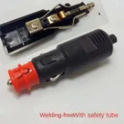 免焊接大功率車載吸塵器充氣泵點菸器插頭12V24V歐式點菸器公頭 汽車用品