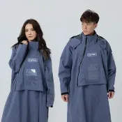 ACE半斜開雙拉鍊防水透氣連身式雨衣-牛仔藍