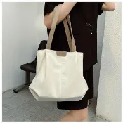 【BONum 博紐】女用輕便捏折設計手提帆布袋 托特包(帆布 中學生 逛街 大學生書包 圖書館)