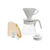 【HARIO】V60_日本耐熱玻璃咖啡壺700ml+濾杯組-灰白色-日本製(VCSD-02-PGR)