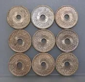 幣212 日本大正11.14.15年昭和3年十錢硬幣 共9枚