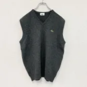 【DOKODEMO】LACOSTE針織背心，帶刺繡標誌，灰色，3 碼，古著。