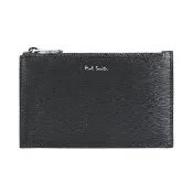 【Paul Smith】PAUL SMITH草寫LOGO跳色拉絲紋牛皮4卡拉鍊零錢包(黑x軍綠x抹茶奶綠x多色條紋)