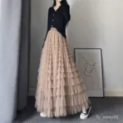 蛋糕裙 多層網紗 半身裙 女 夏季 顯瘦 超長裙 仙氣 小眾 設計感 大裙擺 紗裙 台灣熱銷