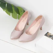 (店+)【DREAMS SHOP】氣墊_MIT內真皮派對女王尖頭高跟鞋 香檳 大尺碼女鞋42