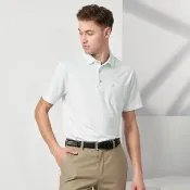 【pierre cardin 皮爾卡登】休閒服飾 男款 吸濕排汗素色組織直條短袖襯衫領polo衫-淺薄荷綠色(5237203-42)