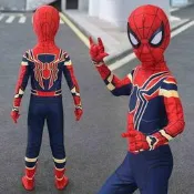 免運 蜘蛛人緊身連身衣男童cosplay萬聖節兒童演出服裝小男孩衣服披風