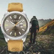 【Timberland】ORFORD系列 拓荒者腕錶 皮帶-銀灰/小麥黃45mm(TDWGB0010803)