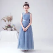 兒童禮服生日公主裙女童鋼琴圓鎖演奏服主持朗誦表演服藍色女童禮服 小提琴禮服 大提琴洋裝宴會禮服   小花童禮服   畢業