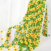 2.5米人造向日葵花絲塑料常春藤假綠葉藤掛花環花園圍欄家庭婚禮