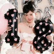 【24h出貨】16寸黑色愛心數字氣球 兒童生日派對佈置裝飾嬰兒週歲氛圍鋁箔球生日佈置 派對佈置 生日氣球 派對氣球