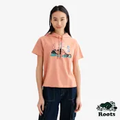 Roots女裝- ROOTS LANDSCAPE 短袖連帽上衣-豆沙粉