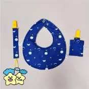 Blingstartwin®️日月星空-手作圍兜/三件組/奶嘴鍊/平安符袋
