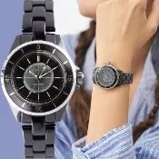 【Relax Time】奢華陶瓷光動能女錶-34mm 禮物 送禮 推薦(RT-107S-3B)