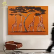 肯尼亞長頸鹿美式仿手繪玄關背景墻中古風裝飾畫 客廳小眾掛畫 壁畫 墻壁裝飾 擺件 房間裝飾品 生日禮物 實木內框畫