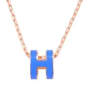 【Hermes 愛馬仕】MINI POPH 經典橢圓H造型項鍊(玫瑰金/藍)