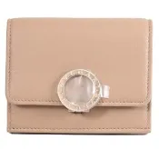 【BVLGARI 寶格麗】金屬釦LOGO牛皮雙面三折小零錢短夾(沙色)
