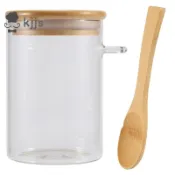 玻璃食品密封罐腳輪木製扭蓋廚房糖果儲罐罐竹食品容器帶木勺