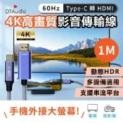 4K 60Hz 影音傳輸線【1M】｜Type-C轉HDMI 手機轉接電視螢幕 投影機 三星、蘋果適用HDMI線接口設備 隨插即用