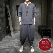 中式男裝亞麻漢服 武術練功服 夏季薄款休閒襯衫 古風寬鬆大碼 打坐站樁功夫裝