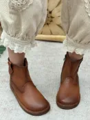 全球選品1館 生活百貨 復古真皮短靴女休閒平底單靴圓頭煙筒靴側拉鍊時裝靴軟底馬丁靴子