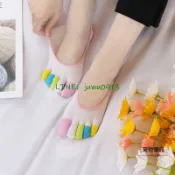 4雙裝彩色隱形五指襪女淺口薄款全棉防臭吸汗超薄硅膠防滑船襪子【聚物優品】