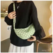 ✨限時5折起✨ 流行時尚格子休閒包2024秋季新款洋氣單肩斜挎包簡約餃子包