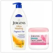 美國Jergens紫晶潤膚乳液極乾/敏感肌(21oz.)*2+三效清潔保濕按摩霜425g*1